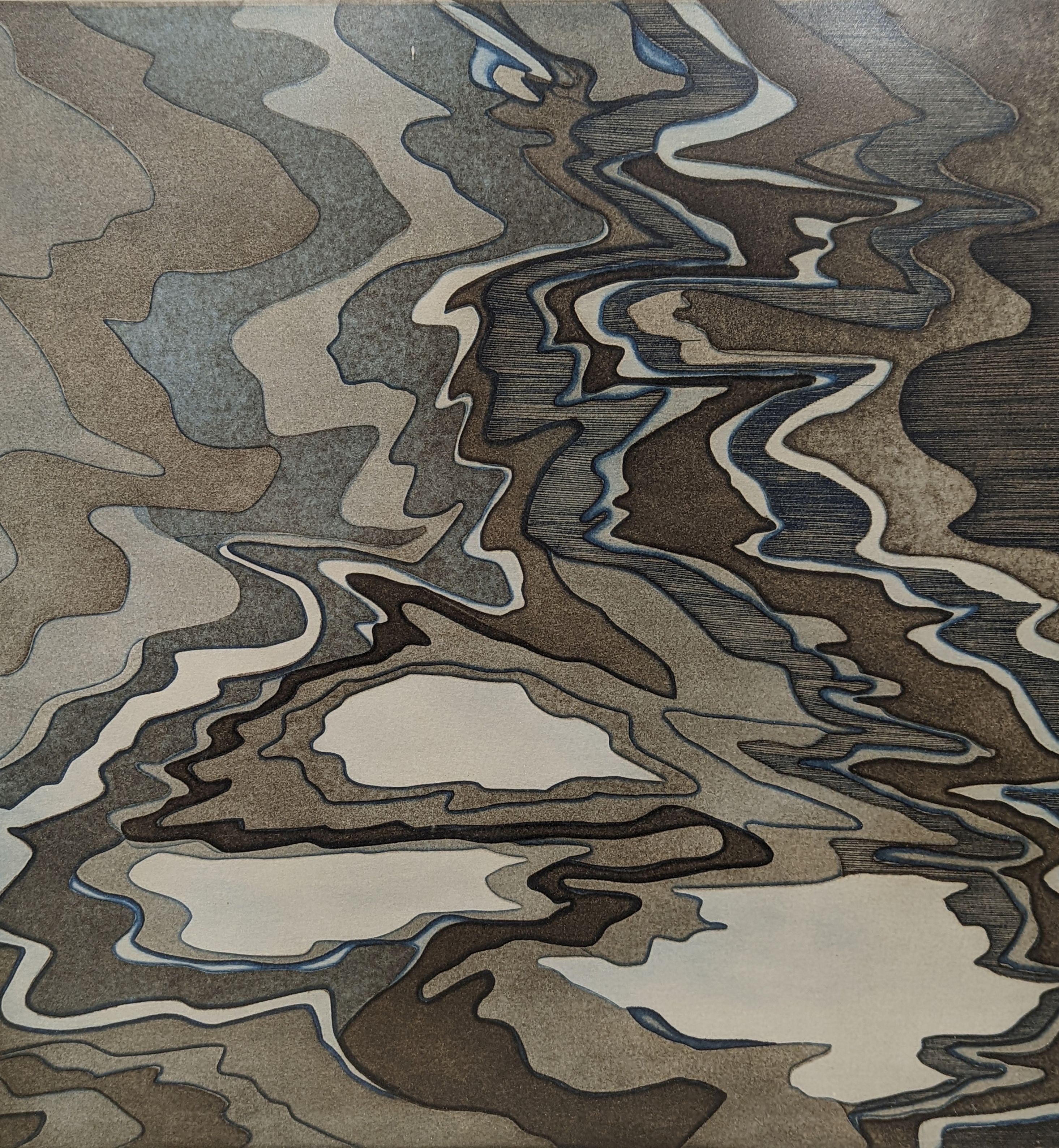 Jean Lodge (b.1941), woodcut, 'Land and sea', signed and dated 1974, XI/XX, 44 x 42cm